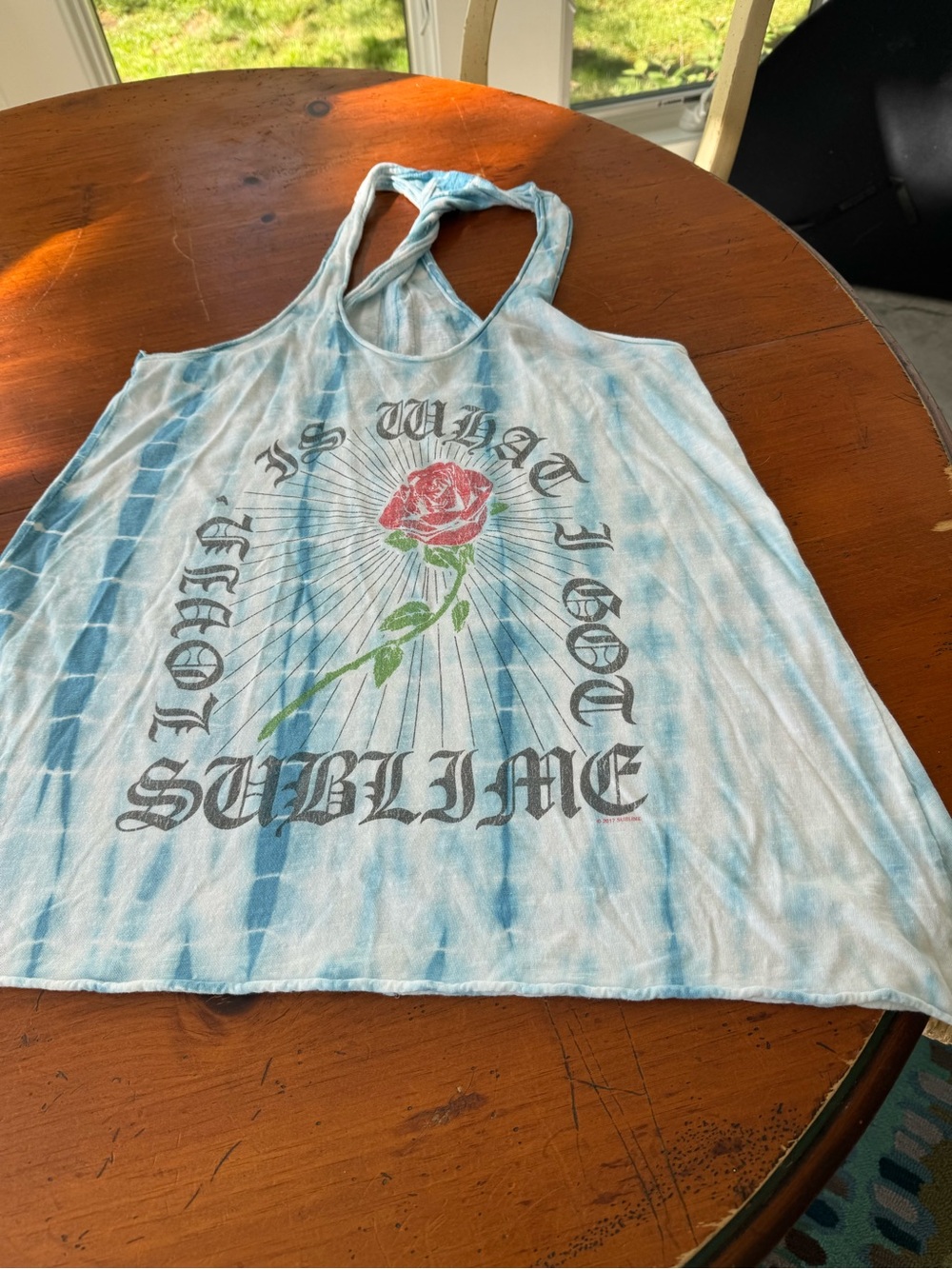 Trunk Ltd Light Blue Tie-Dye Tank Top with Rose Graphic